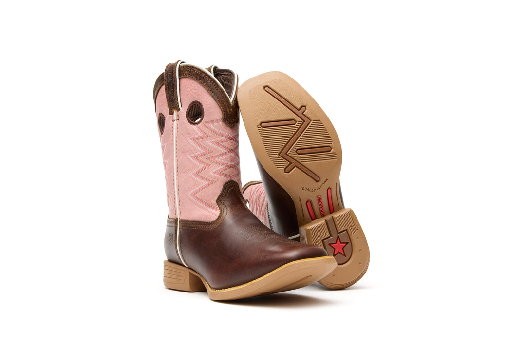 DURANGO KIDS LIL' REBEL PRO BIG KID'S 8"  WESTERN BOOT DARK CHESTNUT / BUBBLE GUM
