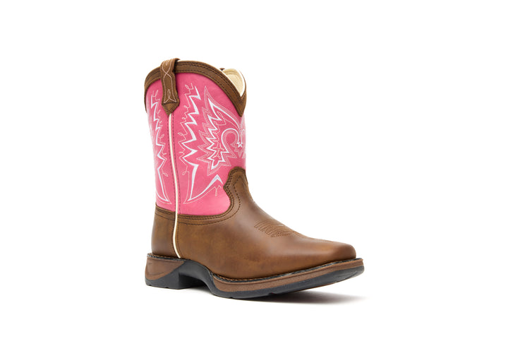 DURANGO KIDS LIL' REBEL BIG KID'S' 8" SQUARE TOE WESTERN BOOT BROWN / PINK
