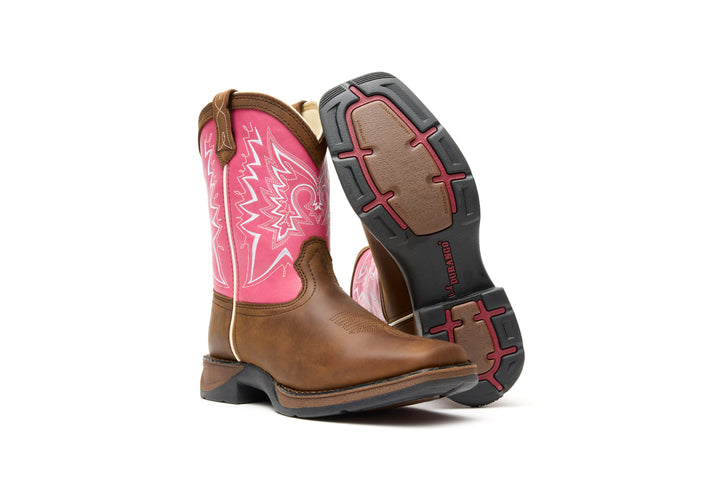 DURANGO KIDS LIL' REBEL BIG KID'S' 8" SQUARE TOE WESTERN BOOT BROWN / PINK
