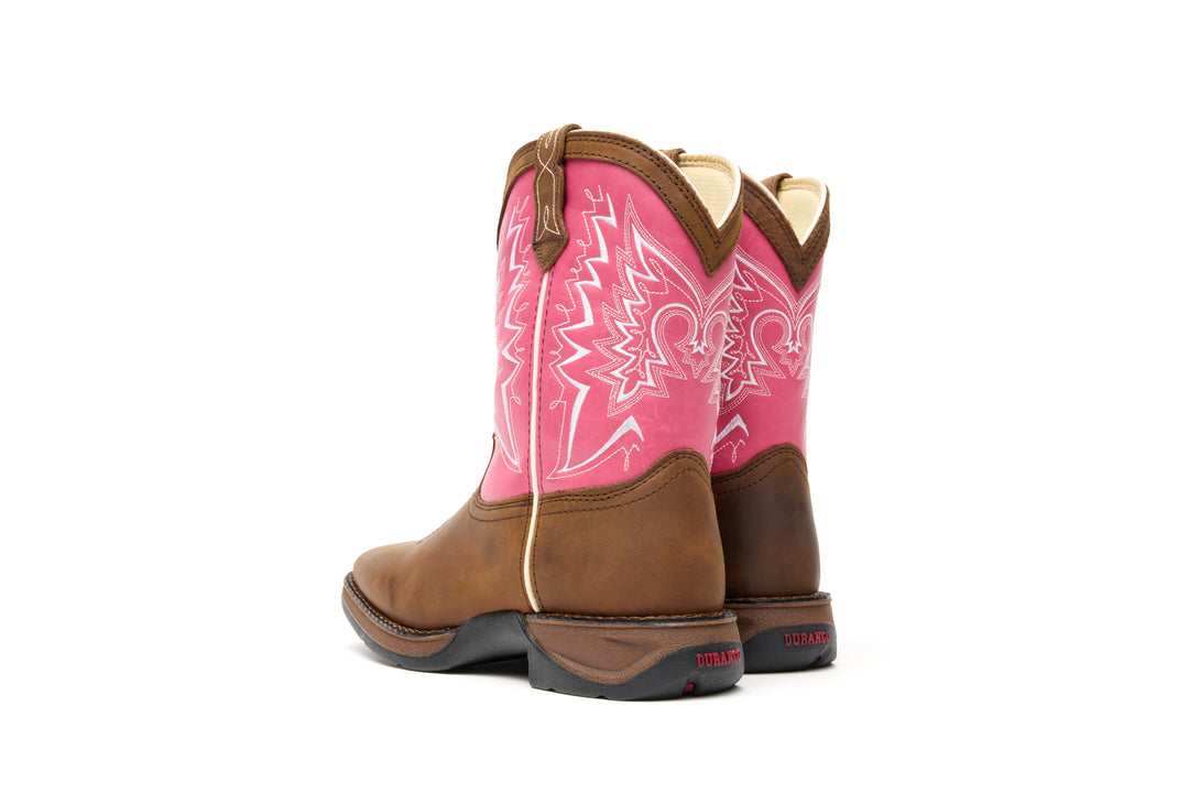 DURANGO KIDS LIL' REBEL BIG KID'S' 8" SQUARE TOE WESTERN BOOT BROWN / PINK