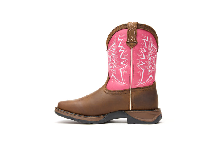 DURANGO KIDS LIL' REBEL BIG KID'S' 8" SQUARE TOE WESTERN BOOT BROWN / PINK