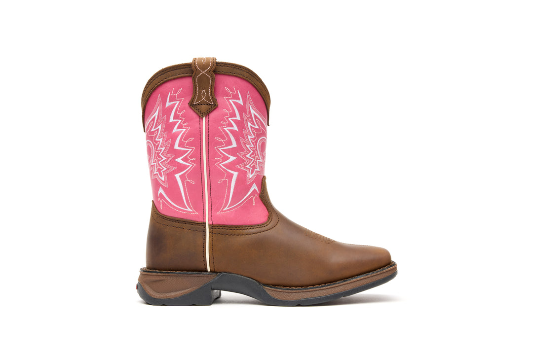 DURANGO KIDS LIL' REBEL BIG KID'S' 8" SQUARE TOE WESTERN BOOT BROWN / PINK